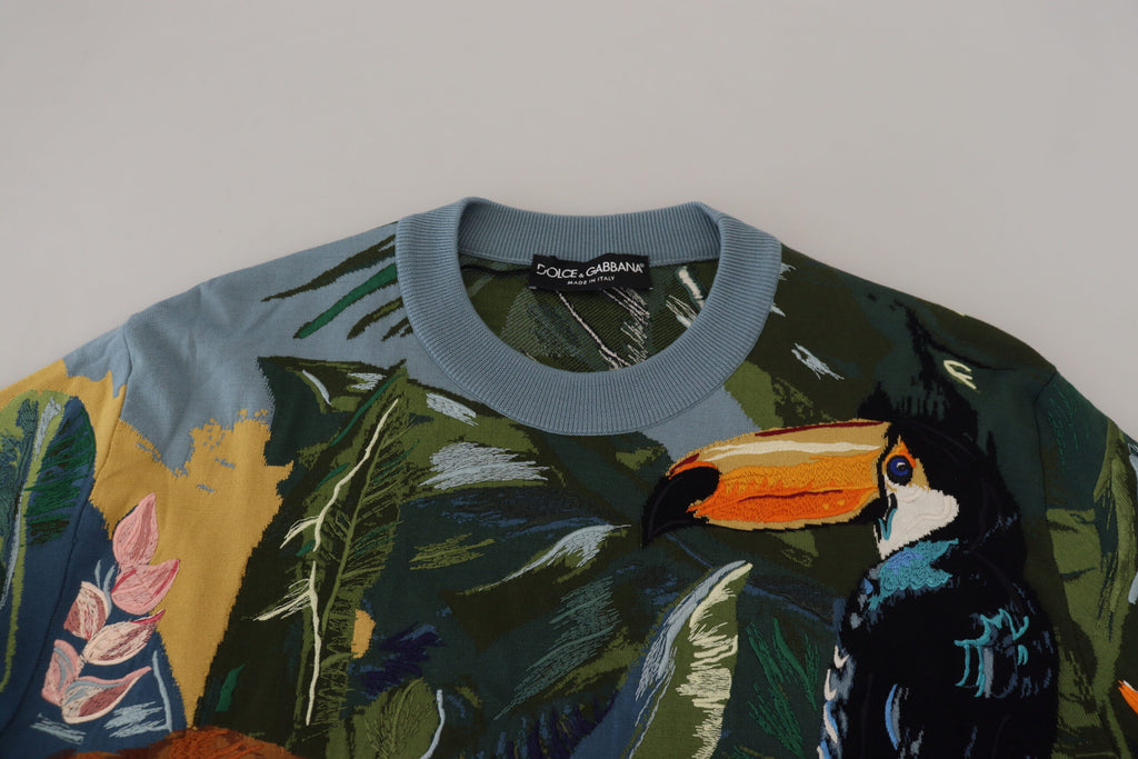 Dolce & Gabbana Multicolor Jungle Wool Sweater Logo Sweater