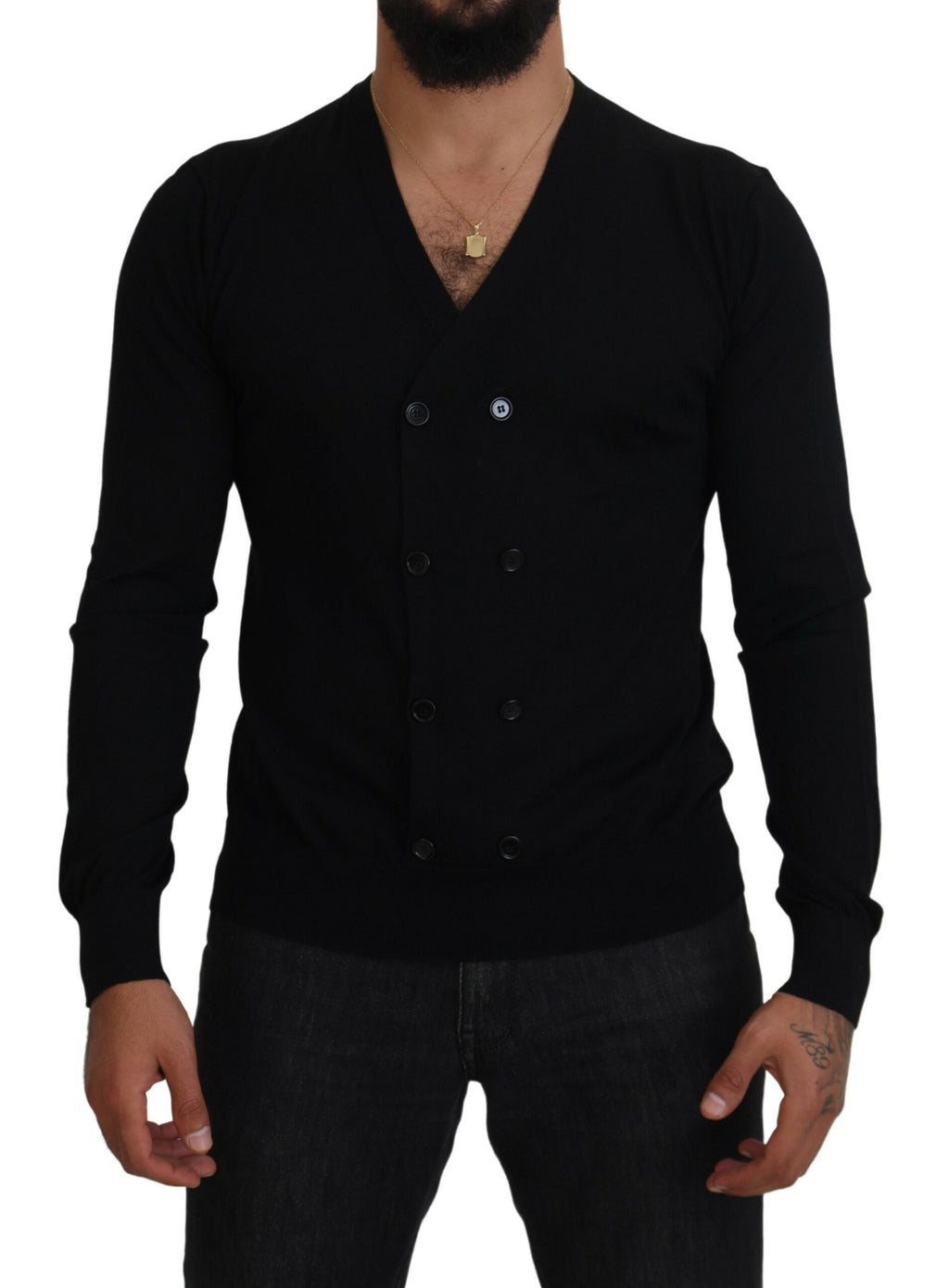 Dolce & Gabbana Schwarzer Kaschmir-Strickpullover mit Knopfleiste