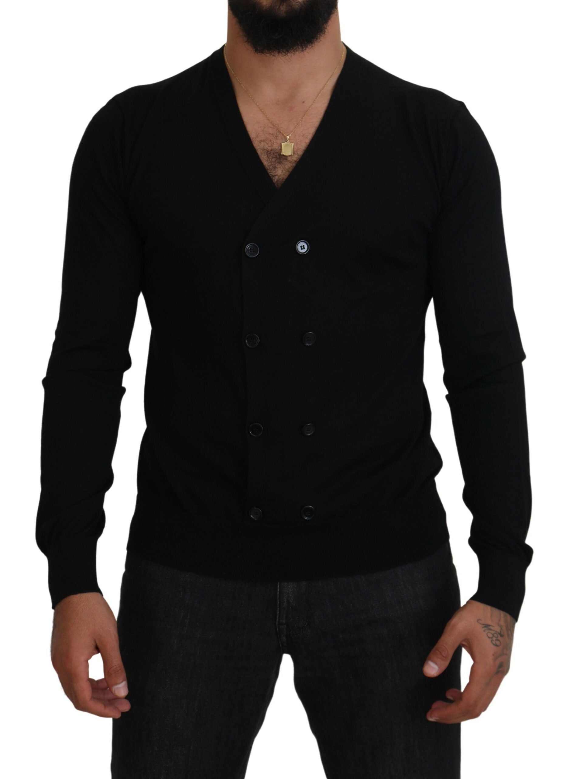 Dolce & Gabbana Schwarzer Kaschmir-Strickpullover mit Knopfleiste