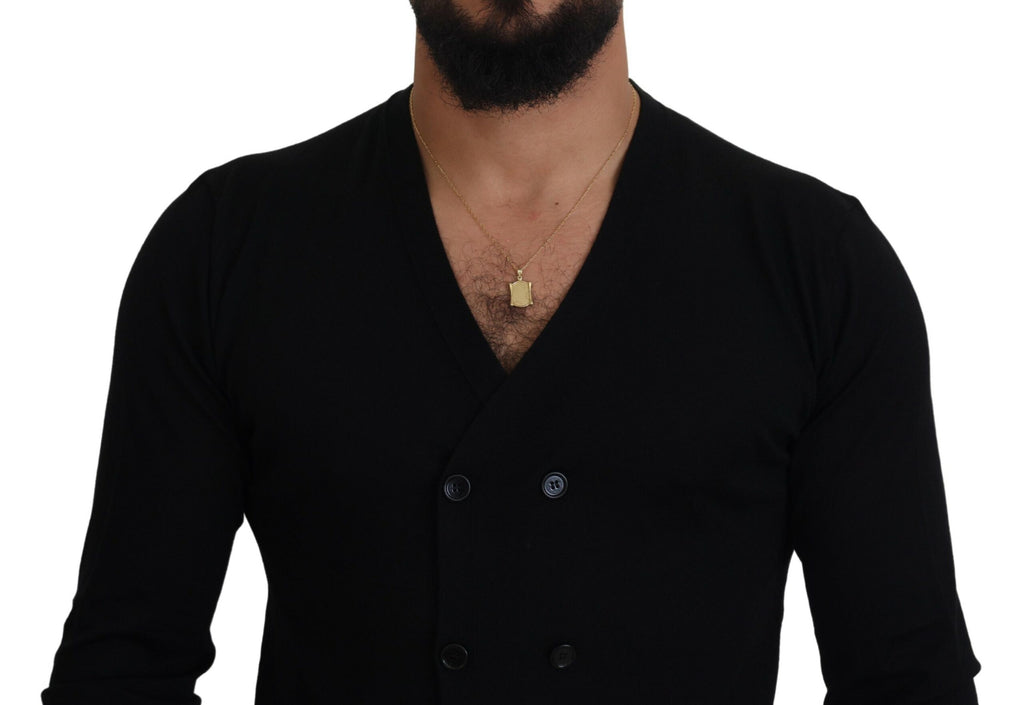 Dolce & Gabbana Schwarzer Kaschmir-Strickpullover mit Knopfleiste