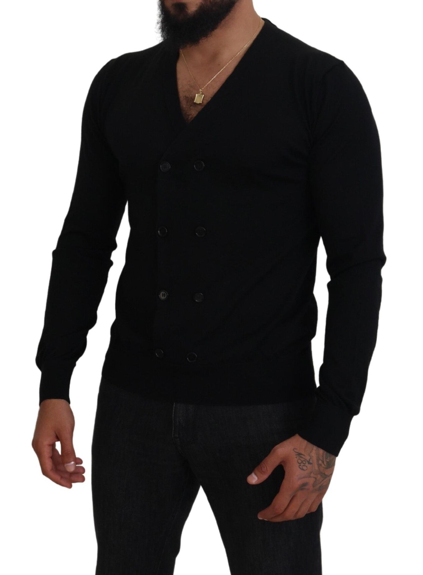 Dolce & Gabbana Schwarzer Kaschmir-Strickpullover mit Knopfleiste