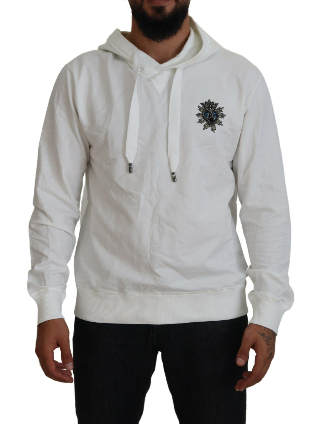 Dolce & Gabbana White Cotton Hoodie Logo Sweatshirt