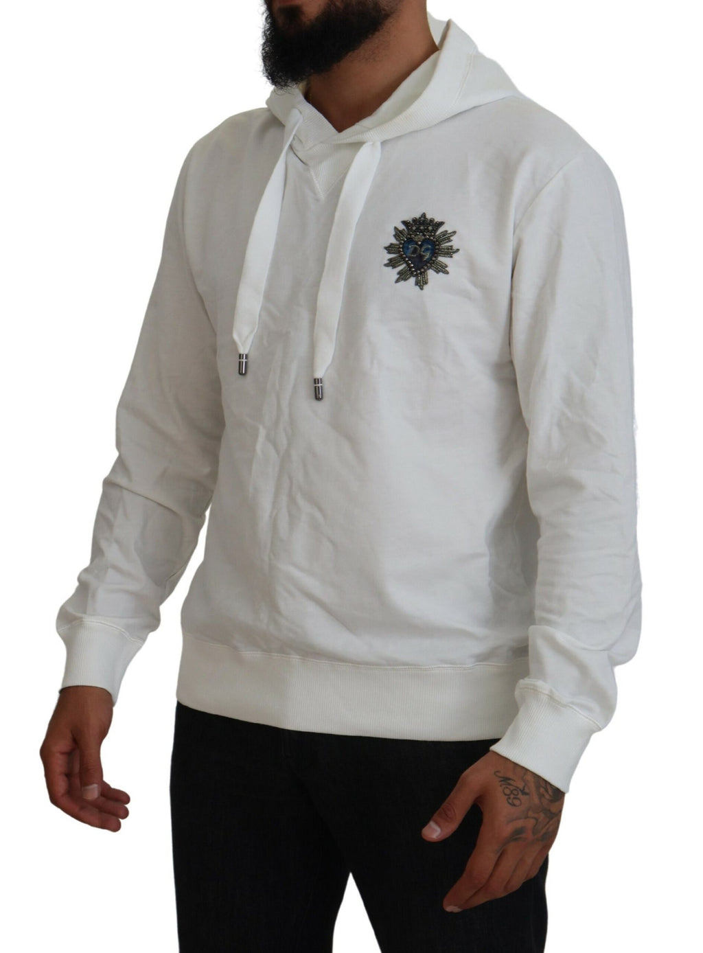 Dolce & Gabbana White Cotton Hoodie Logo Sweatshirt