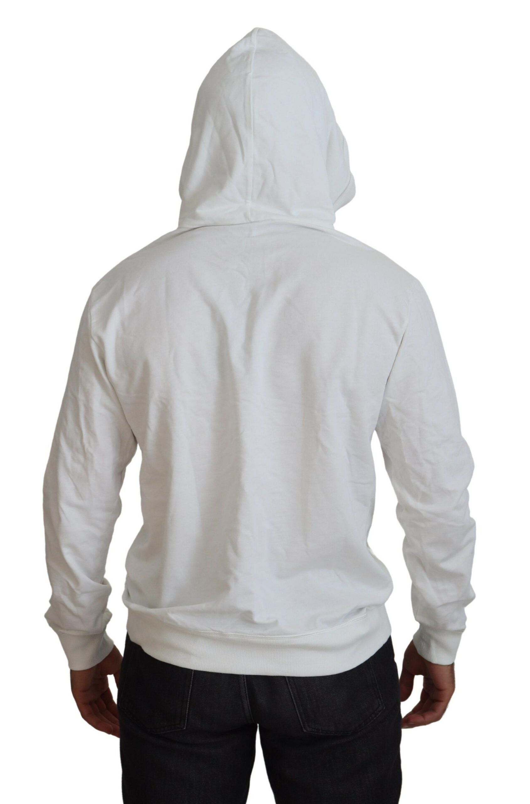 Dolce & Gabbana White Cotton Hoodie Logo Sweatshirt