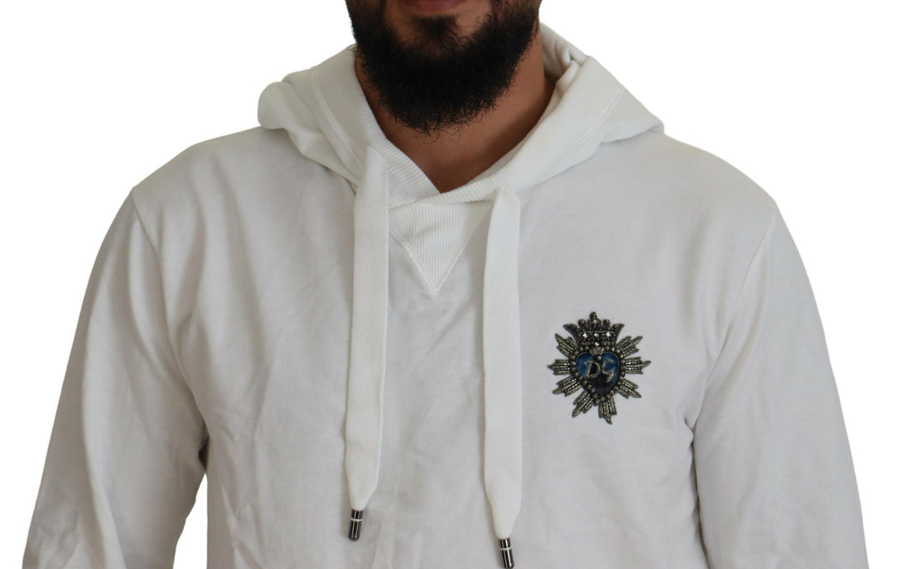 Dolce & Gabbana White Cotton Hoodie Logo Sweatshirt