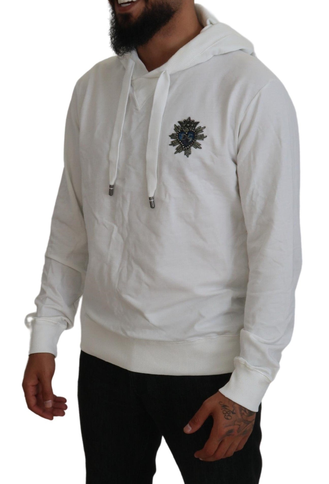 Dolce & Gabbana White Cotton Hoodie Logo Sweatshirt
