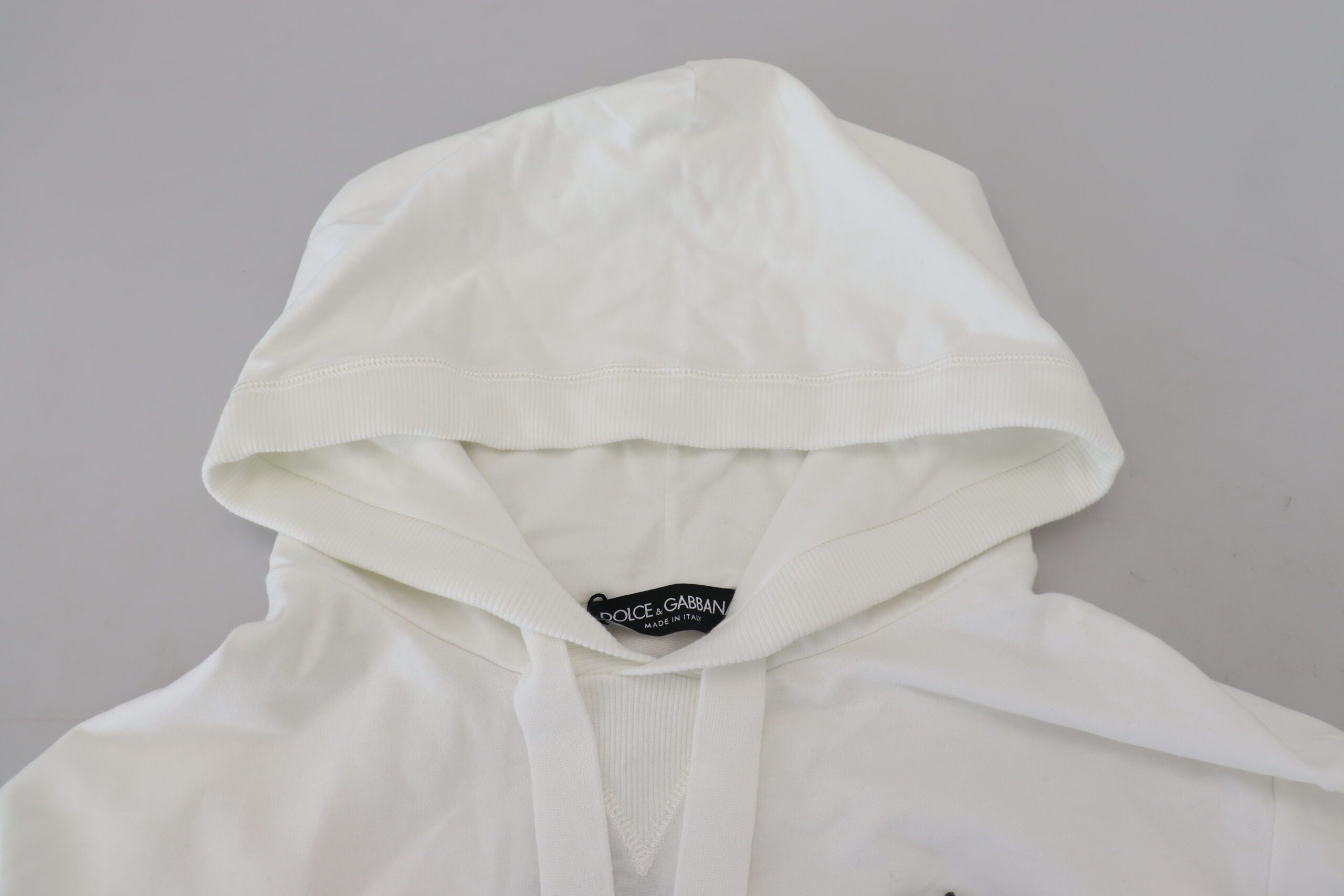 Dolce & Gabbana White Cotton Hoodie Logo Sweatshirt