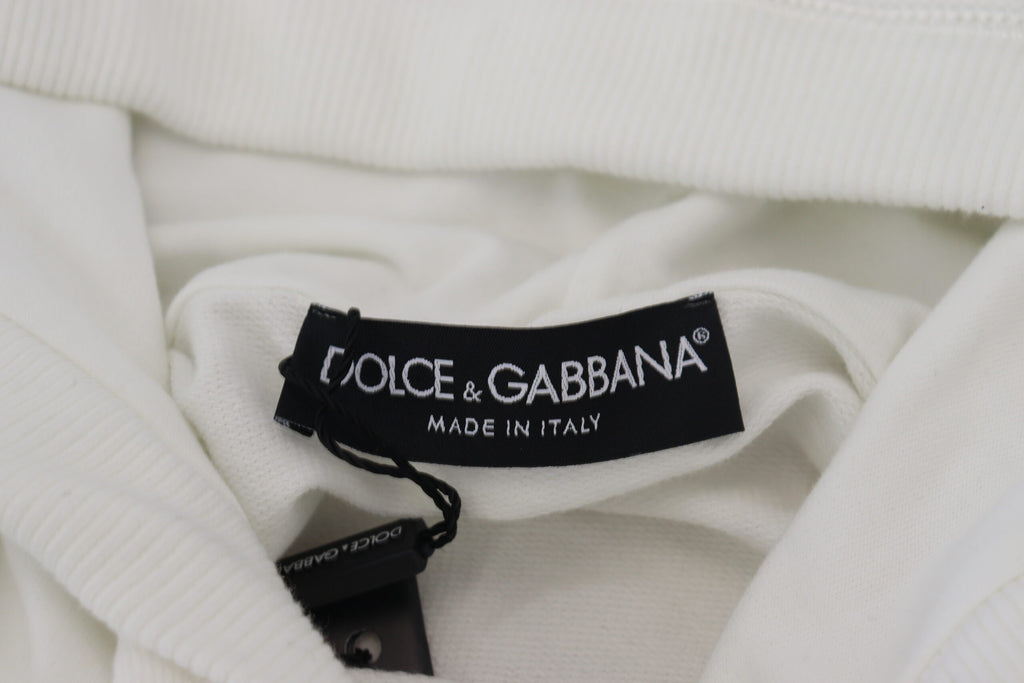 Dolce & Gabbana White Cotton Hoodie Logo Sweatshirt