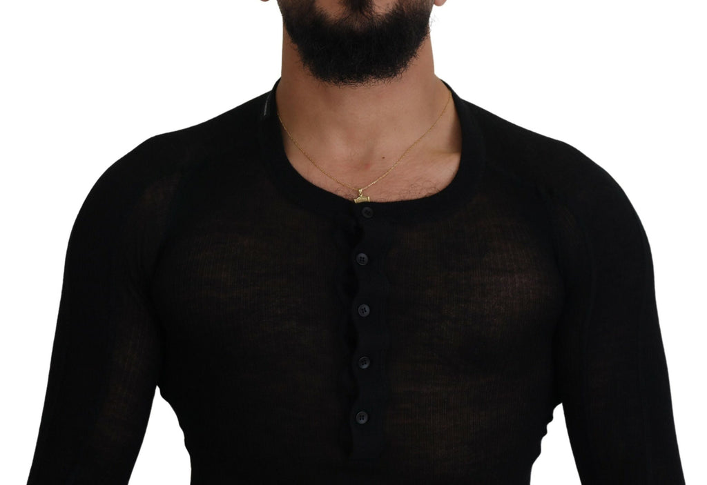 Dolce & Gabbana Schwarzer Kaschmir-Knopf-Pullover