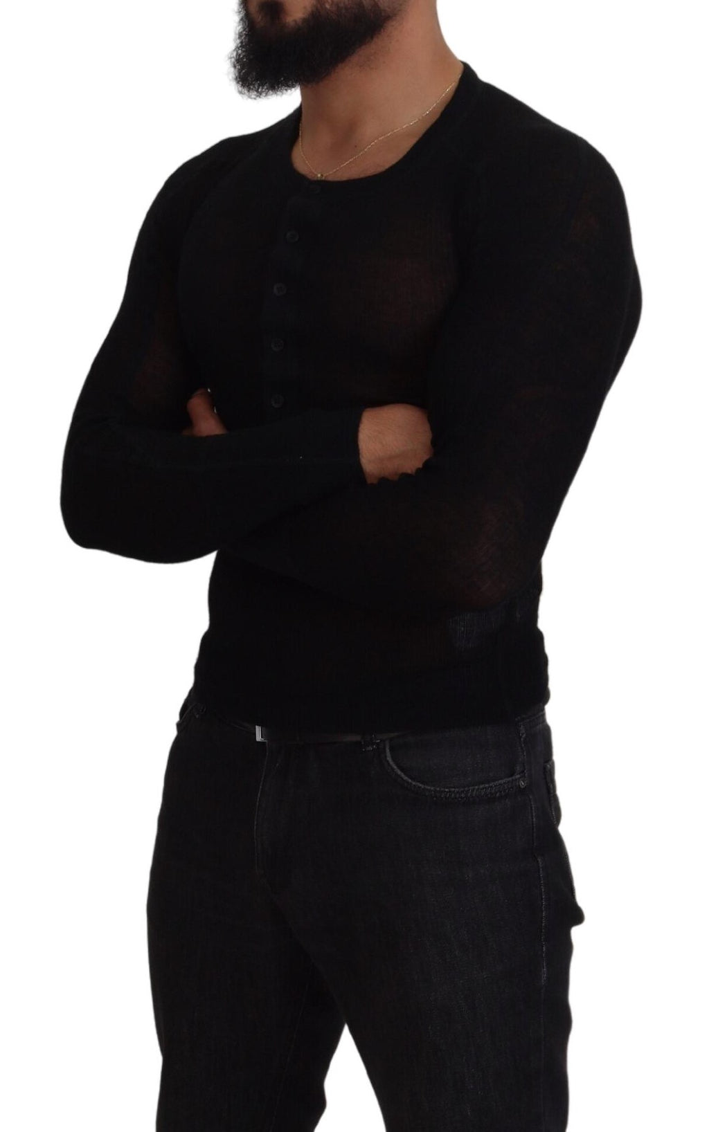 Dolce & Gabbana Schwarzer Kaschmir-Knopf-Pullover