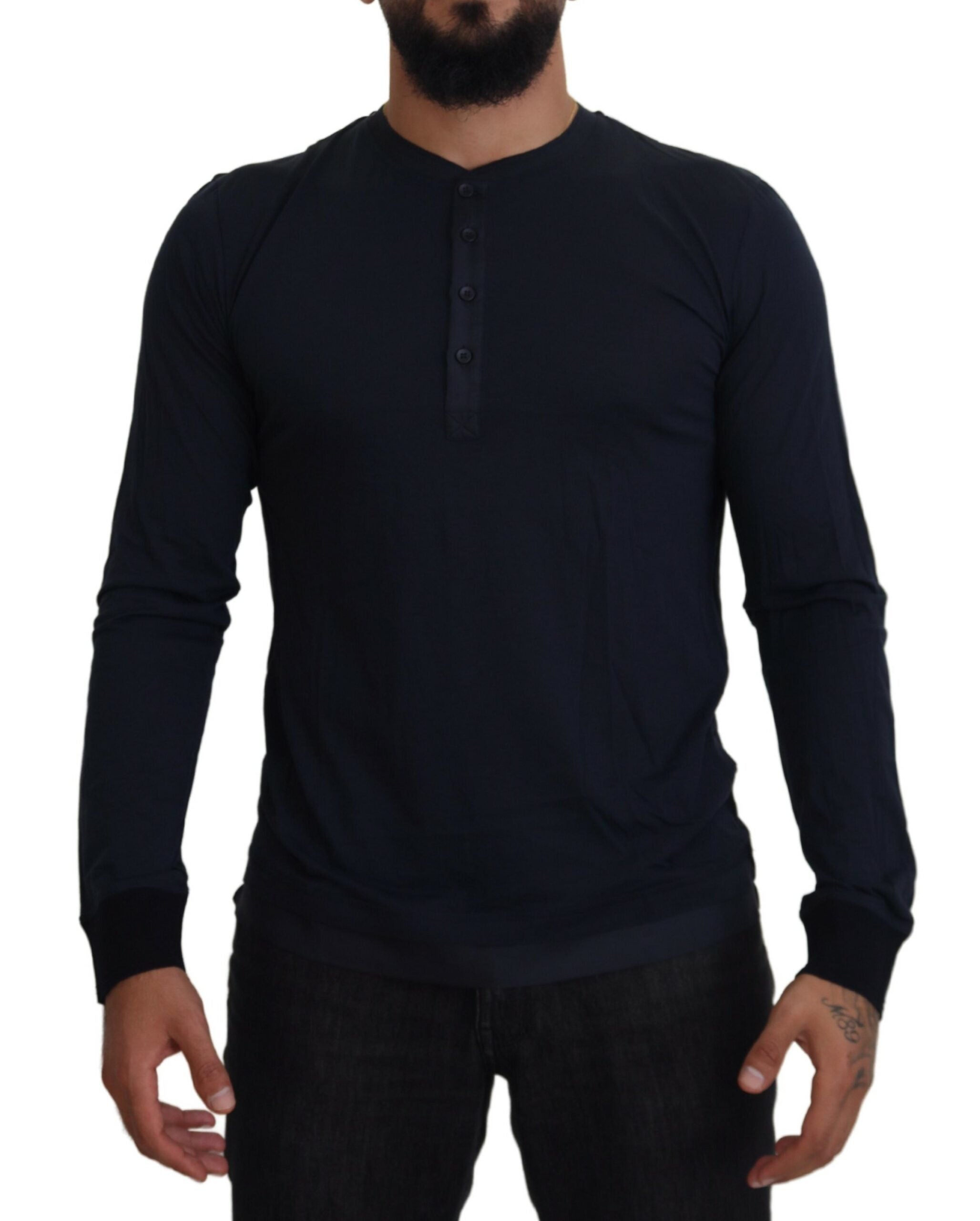 Dolce & Gabbana Blauer Baumwoll-Pullover mit Rundhalsausschnitt