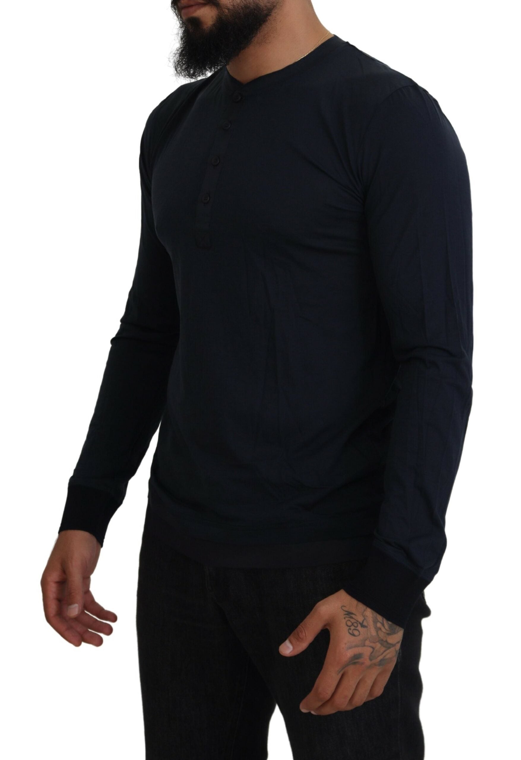 Dolce & Gabbana Blauer Baumwoll-Pullover mit Rundhalsausschnitt