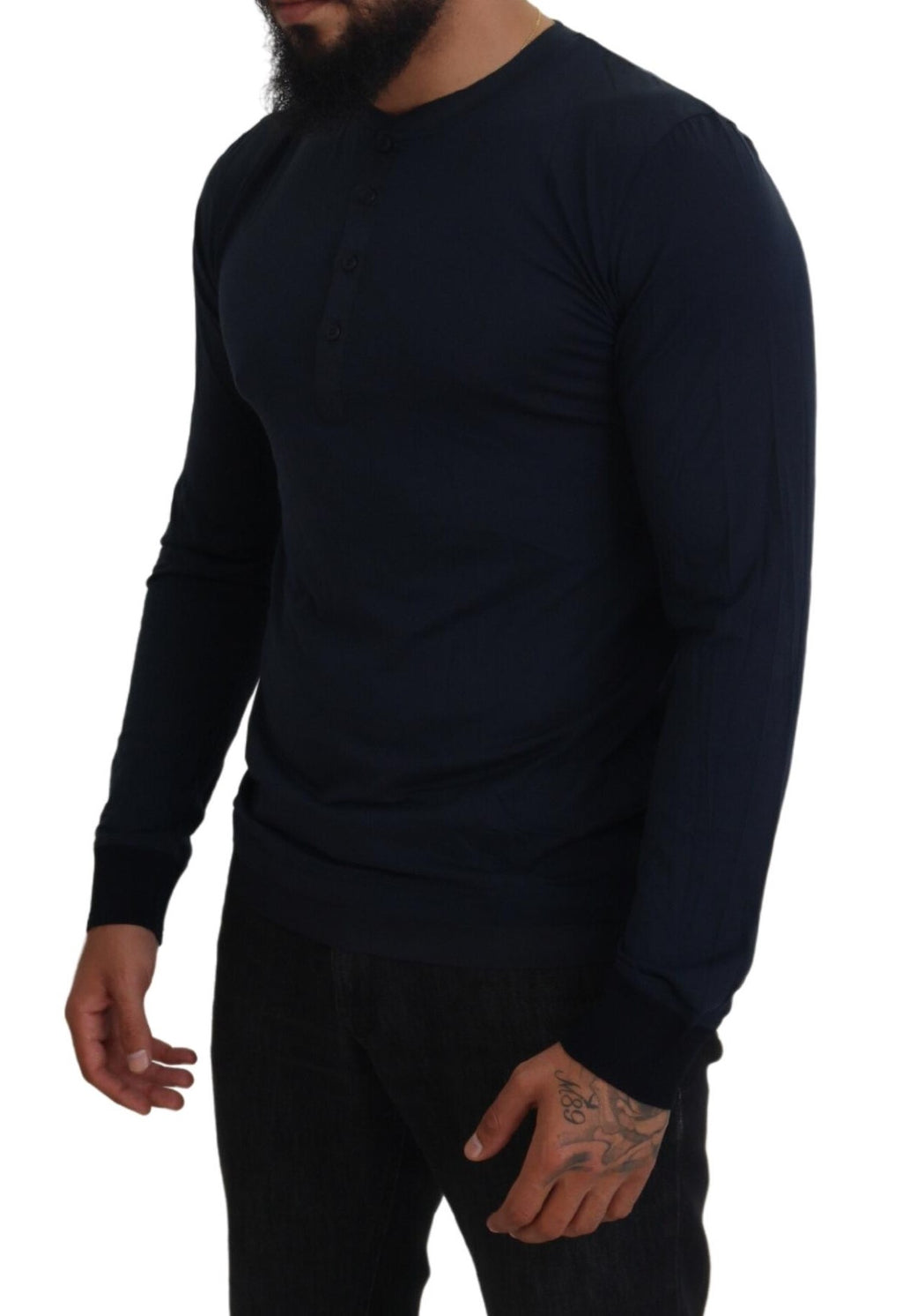 Dolce & Gabbana Blauer Baumwoll-Pullover mit Rundhalsausschnitt
