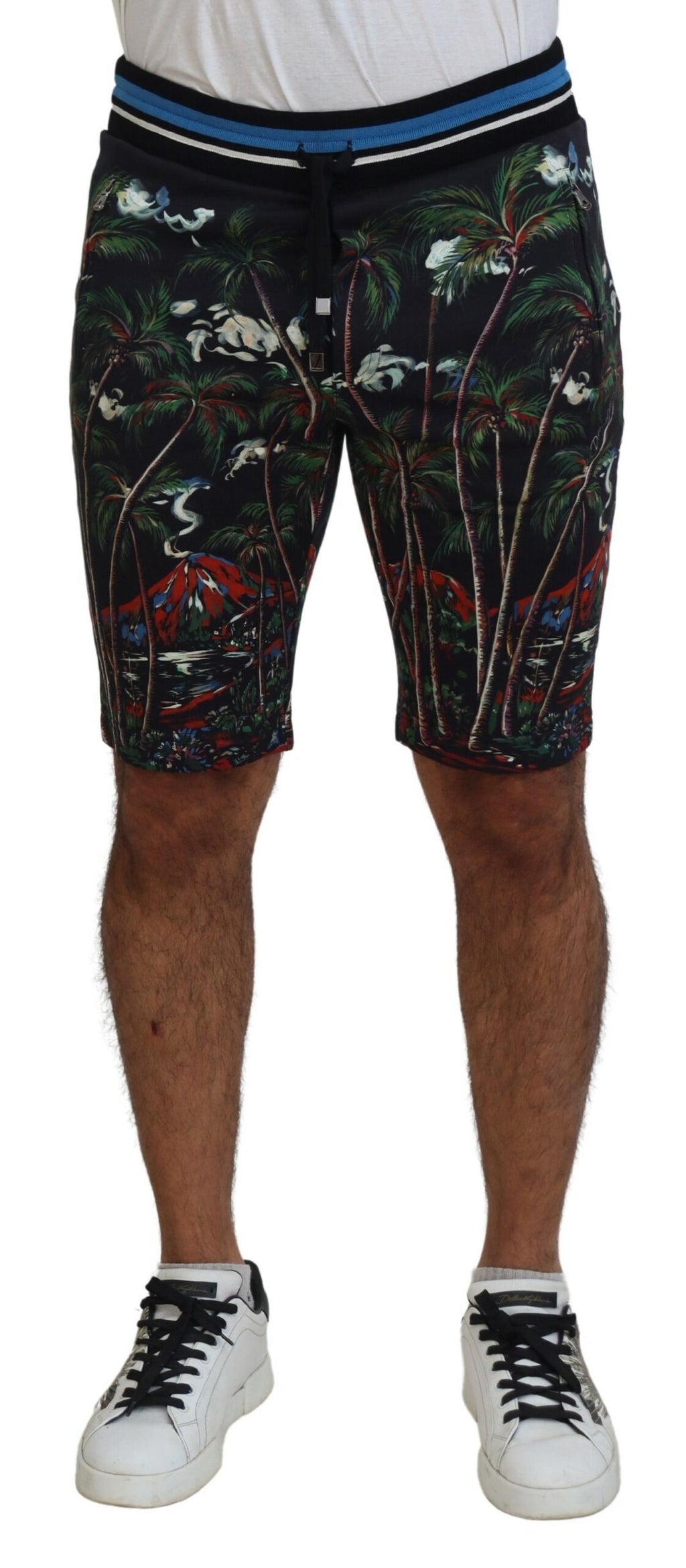 Dolce & Gabbana Black Cotton Shorts with Volcano Print