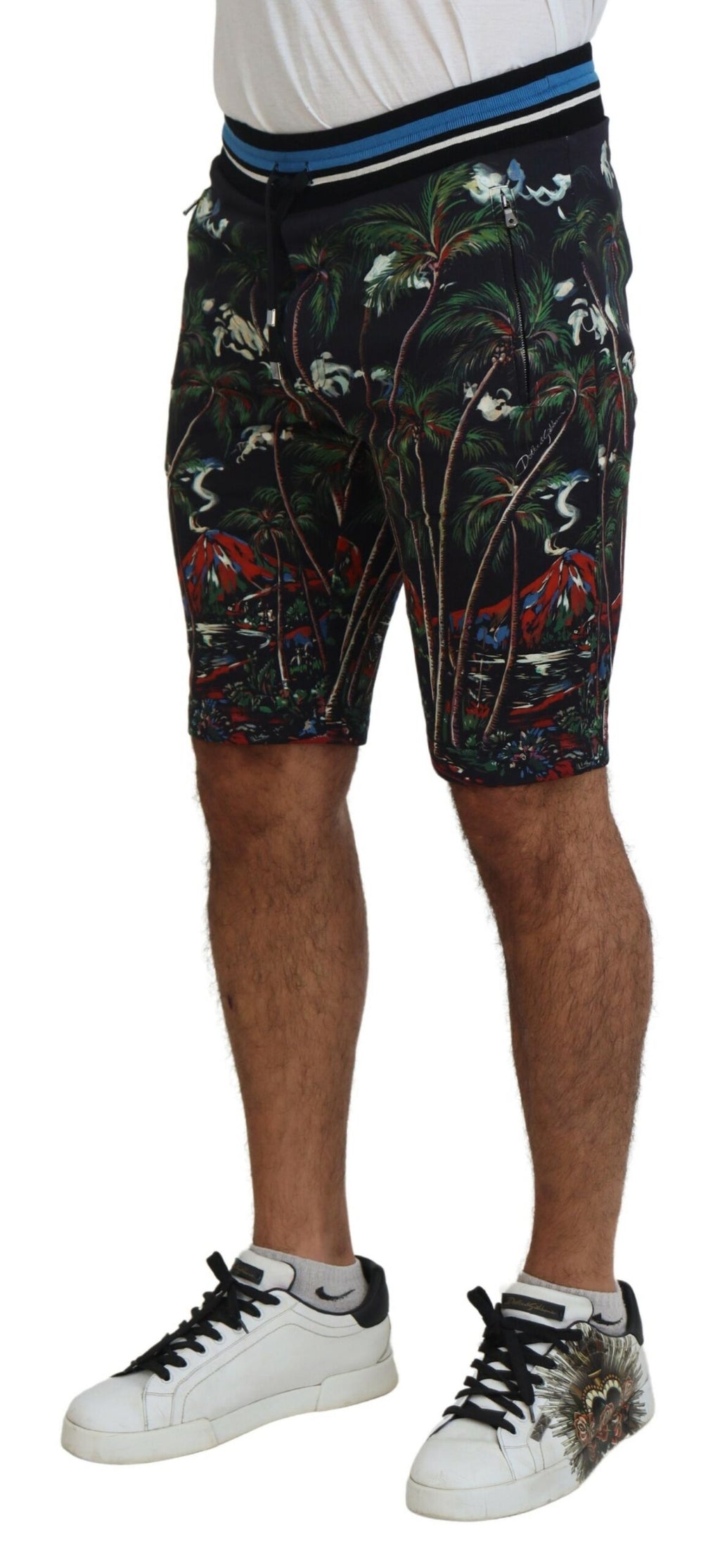 Dolce & Gabbana Black Cotton Shorts with Volcano Print