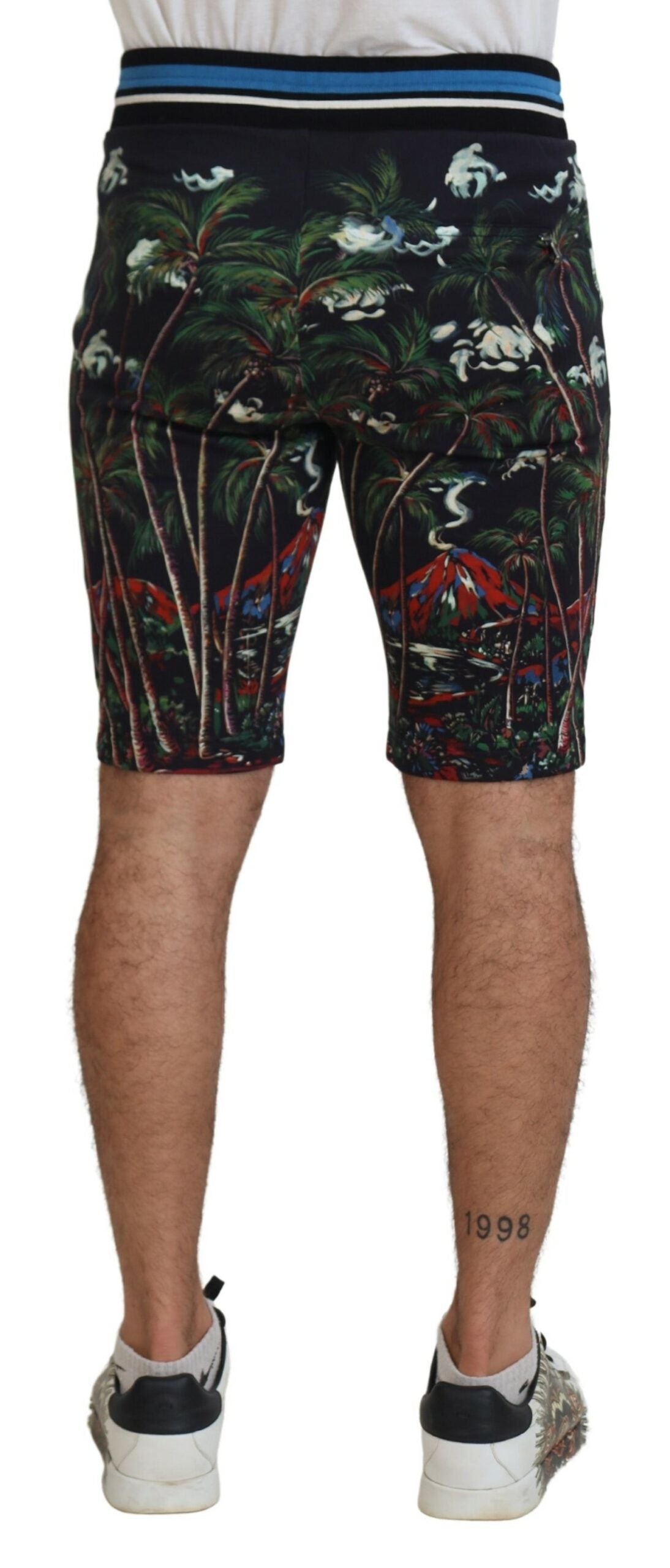 Dolce & Gabbana Black Cotton Shorts with Volcano Print