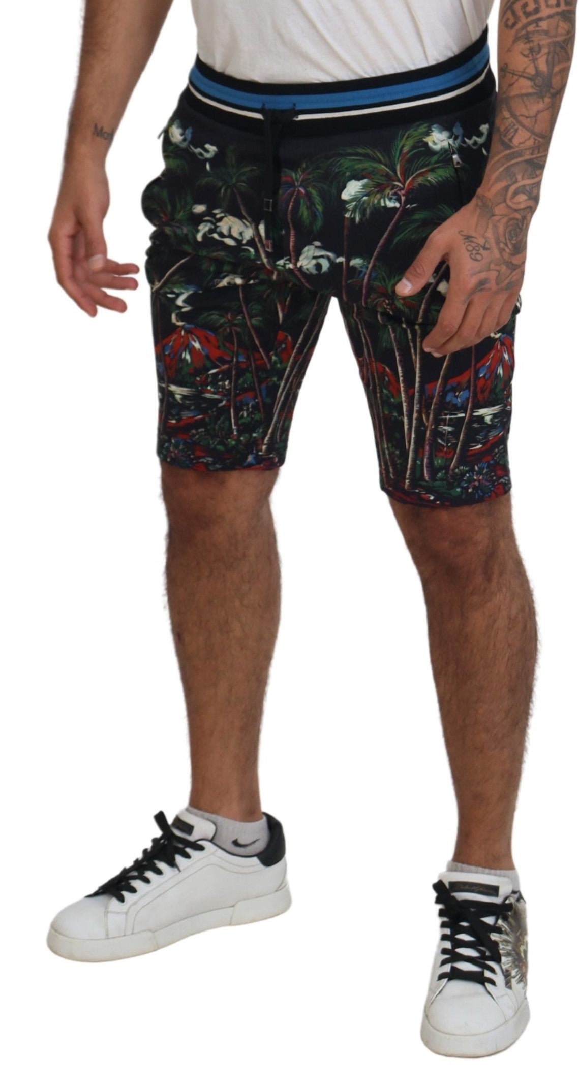 Dolce & Gabbana Black Cotton Shorts with Volcano Print