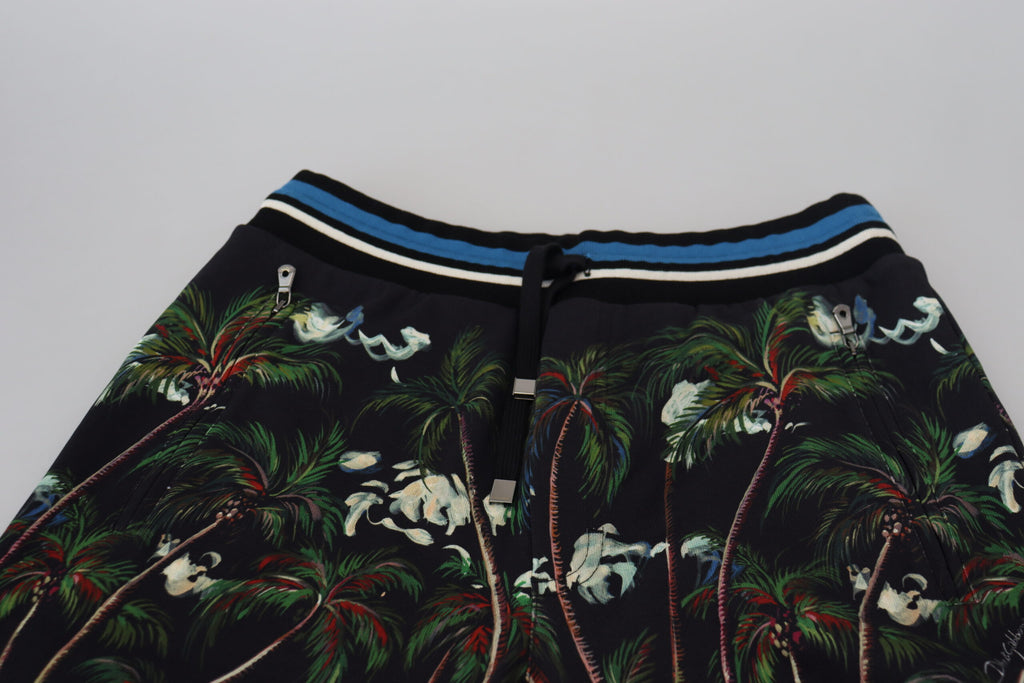 Dolce & Gabbana Black Cotton Shorts with Volcano Print
