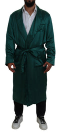 Dolce & Gabbana Green Silk Waist Robe Nightwear