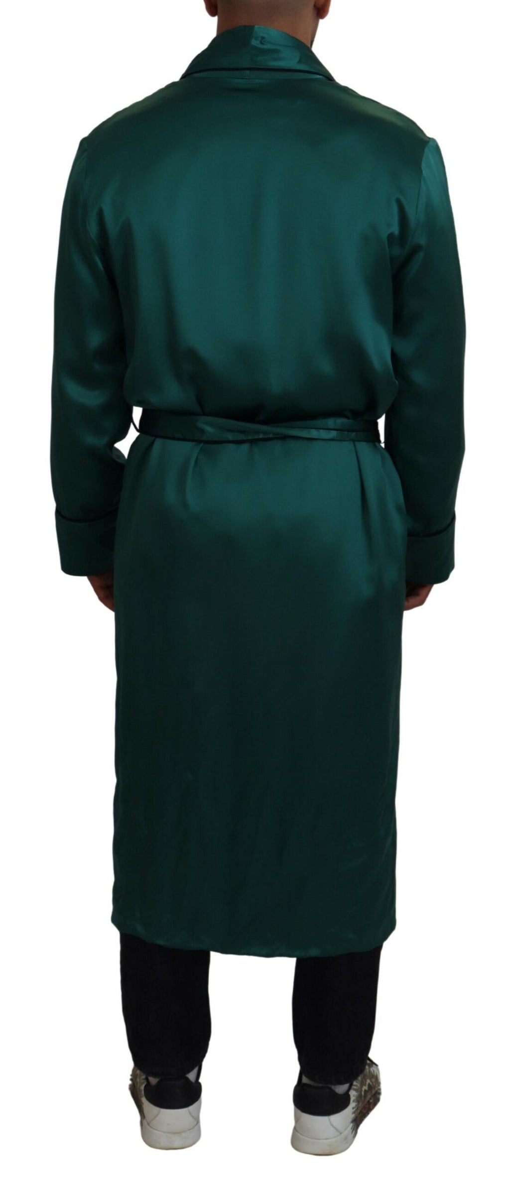 Dolce & Gabbana Green Silk Waist Robe Nightwear