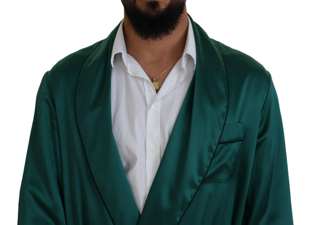 Dolce & Gabbana Green Silk Waist Robe Nightwear