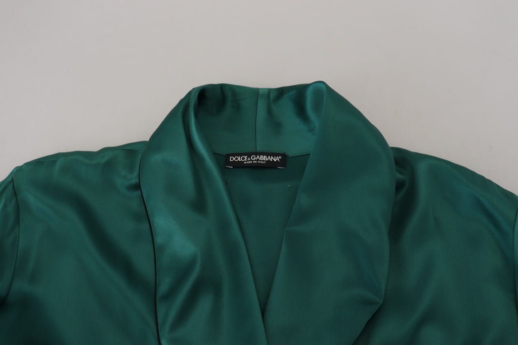 Dolce & Gabbana Green Silk Waist Robe Nightwear