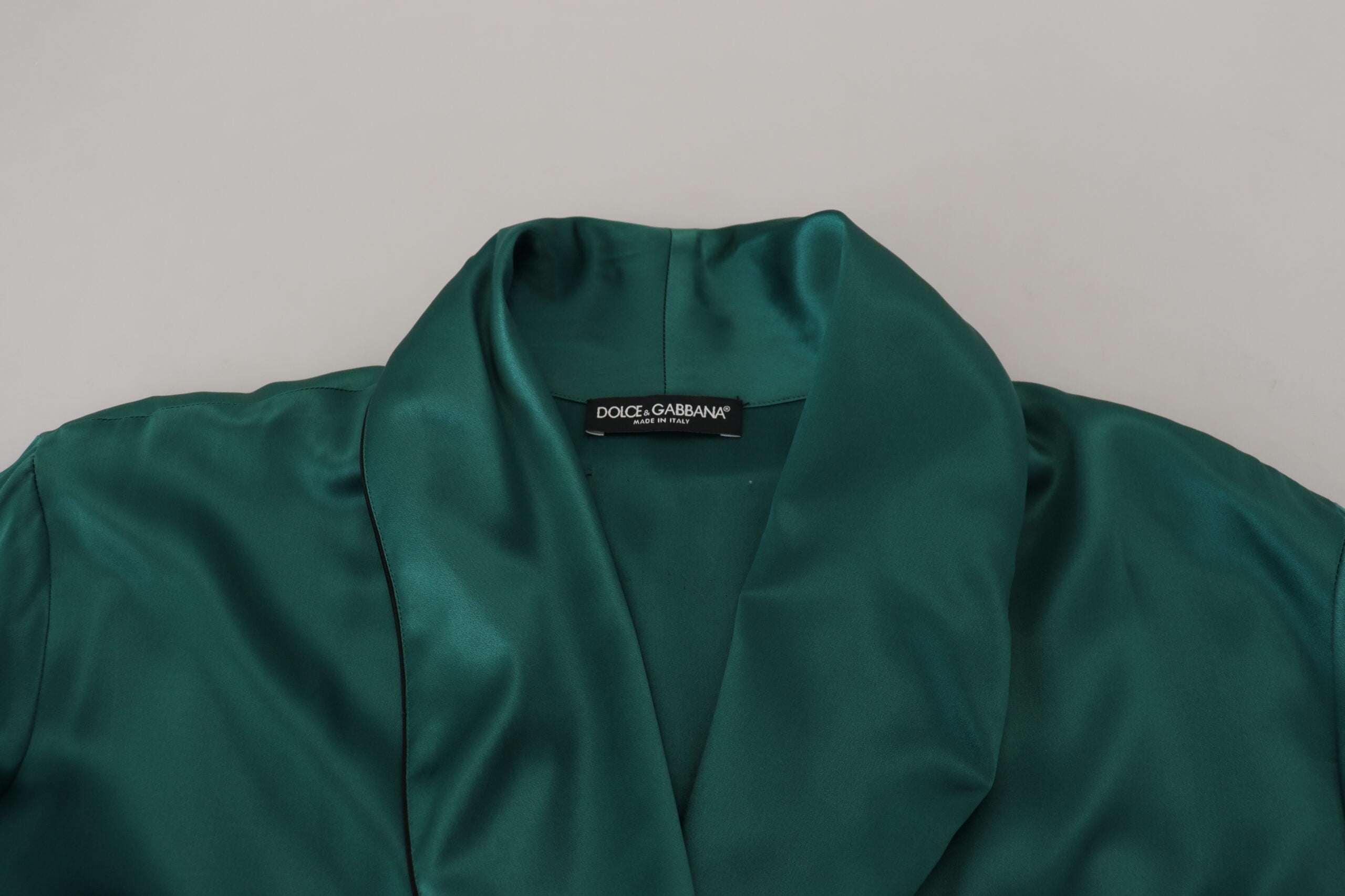 Dolce & Gabbana Green Silk Waist Robe Nightwear