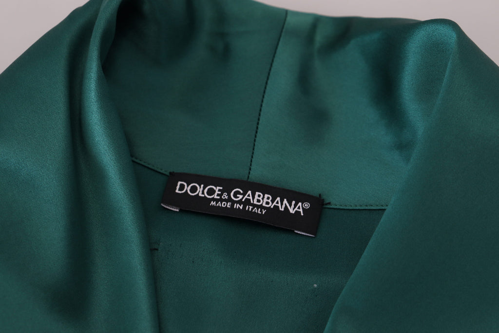 Dolce & Gabbana Green Silk Waist Robe Nightwear