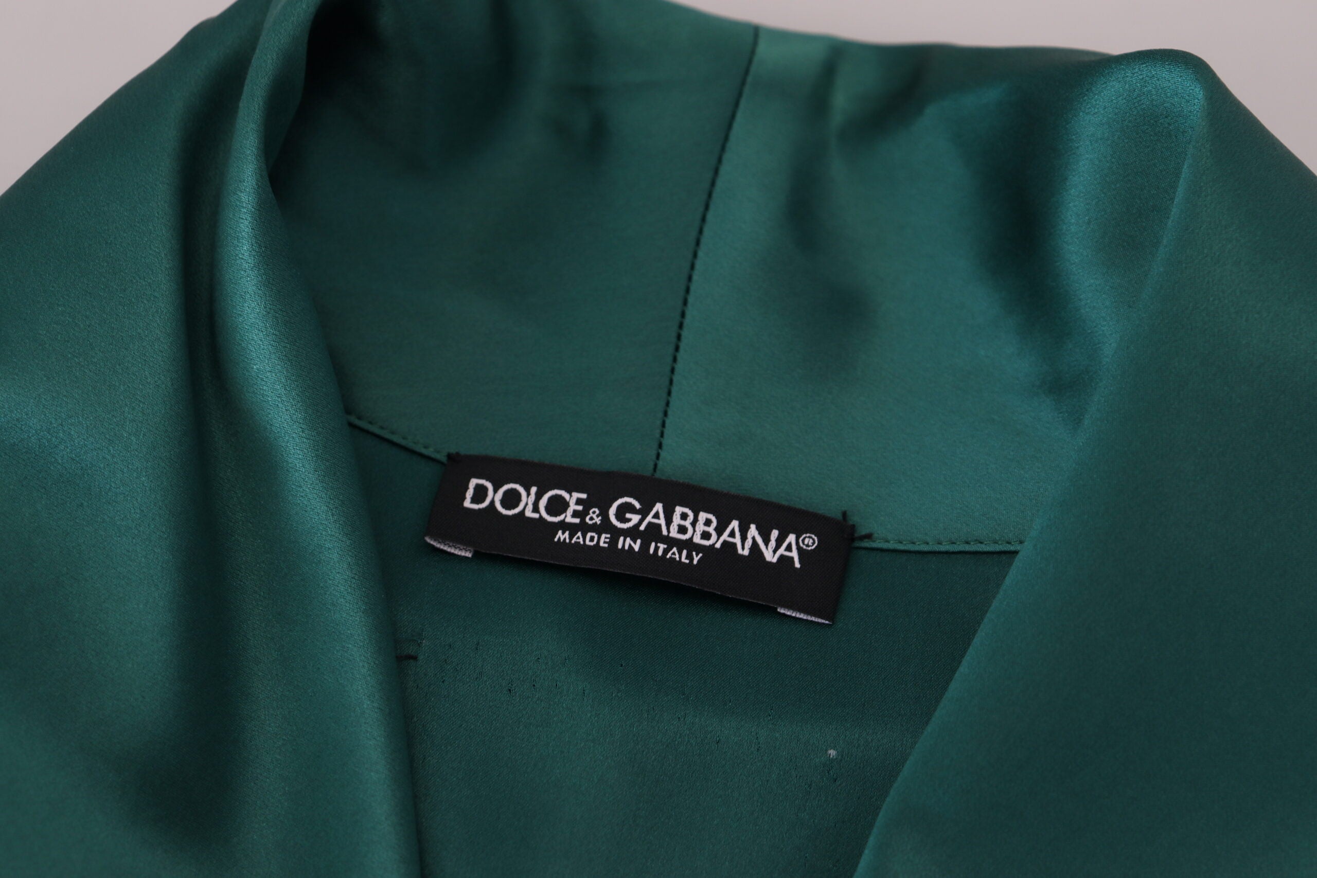 Dolce & Gabbana Green Silk Waist Robe Nightwear