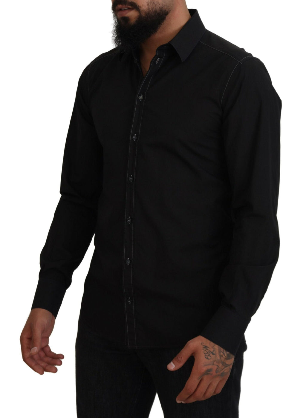 Dolce & Gabbana Black Long-Sleeve GOLD Shirt with Cotton Collar