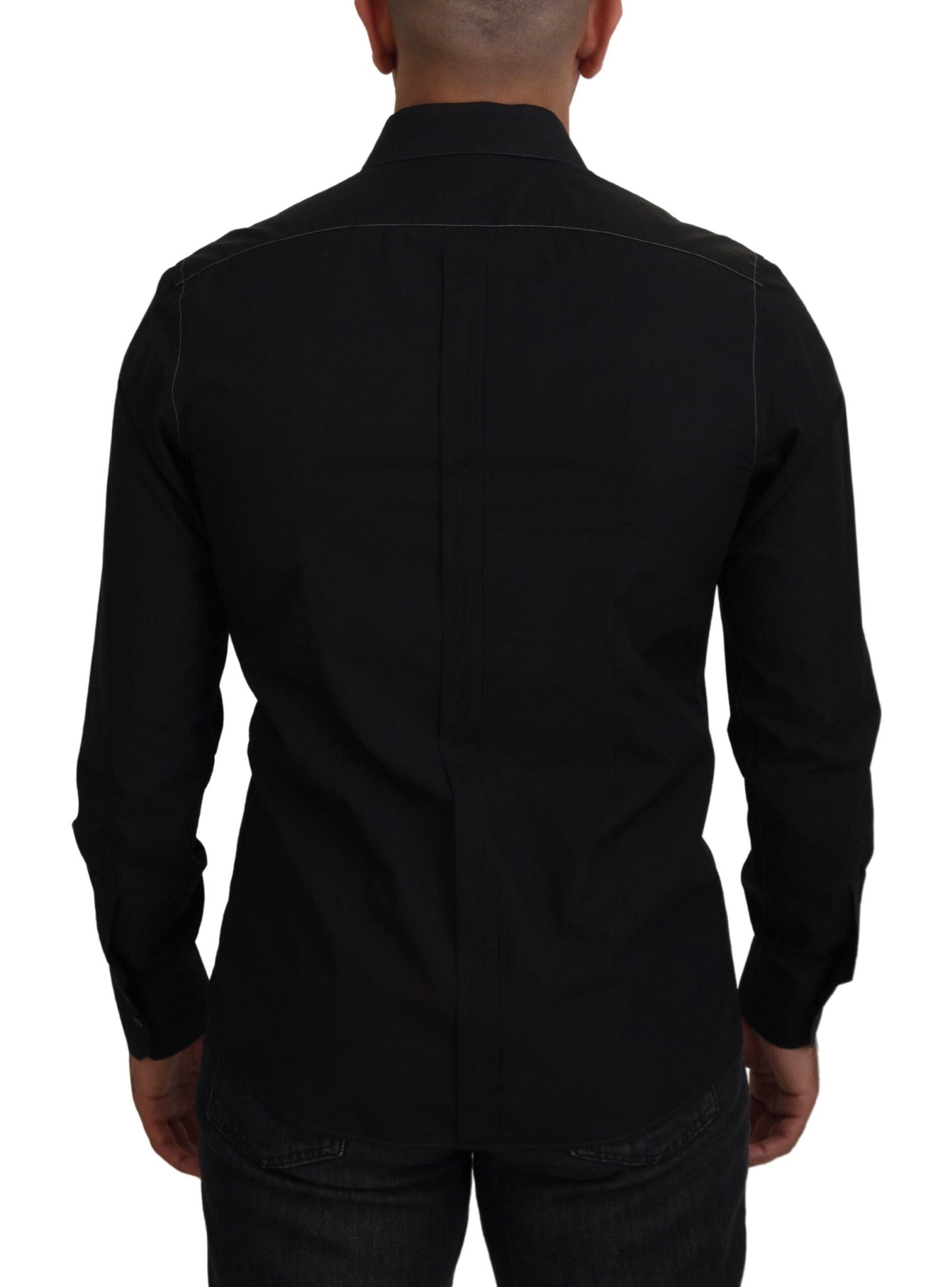 Dolce & Gabbana Black Long-Sleeve GOLD Shirt with Cotton Collar