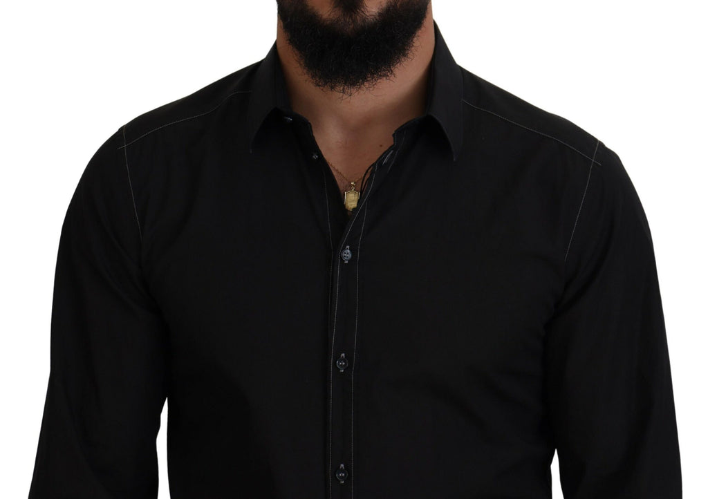 Dolce & Gabbana Black Long-Sleeve GOLD Shirt with Cotton Collar