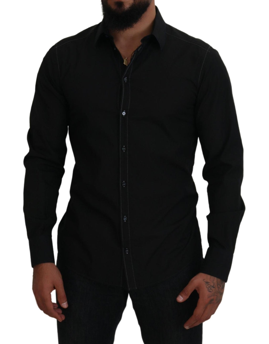 Dolce & Gabbana Black Long-Sleeve GOLD Shirt with Cotton Collar