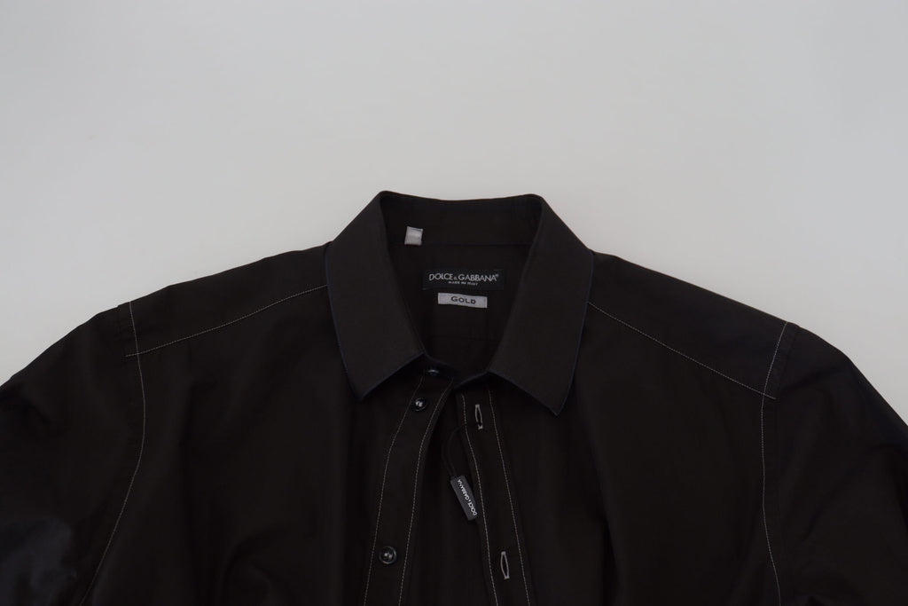 Dolce & Gabbana Black Long-Sleeve GOLD Shirt with Cotton Collar