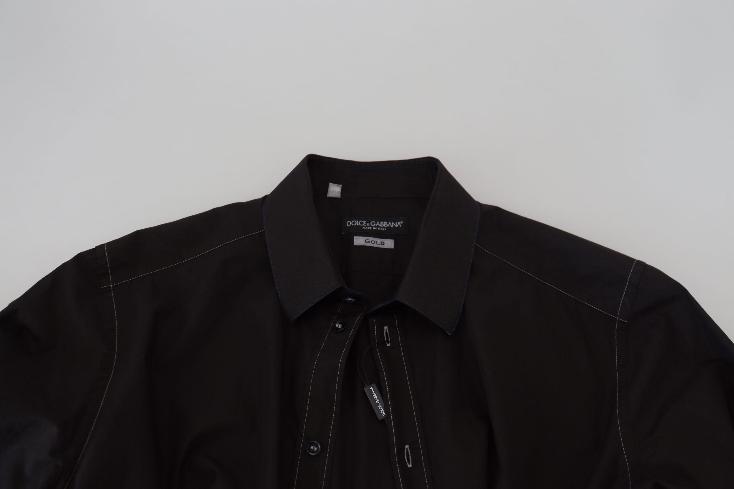Dolce & Gabbana Black Long-Sleeve GOLD Shirt with Cotton Collar