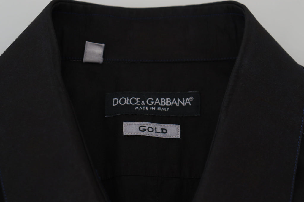 Dolce & Gabbana Black Long-Sleeve GOLD Shirt with Cotton Collar