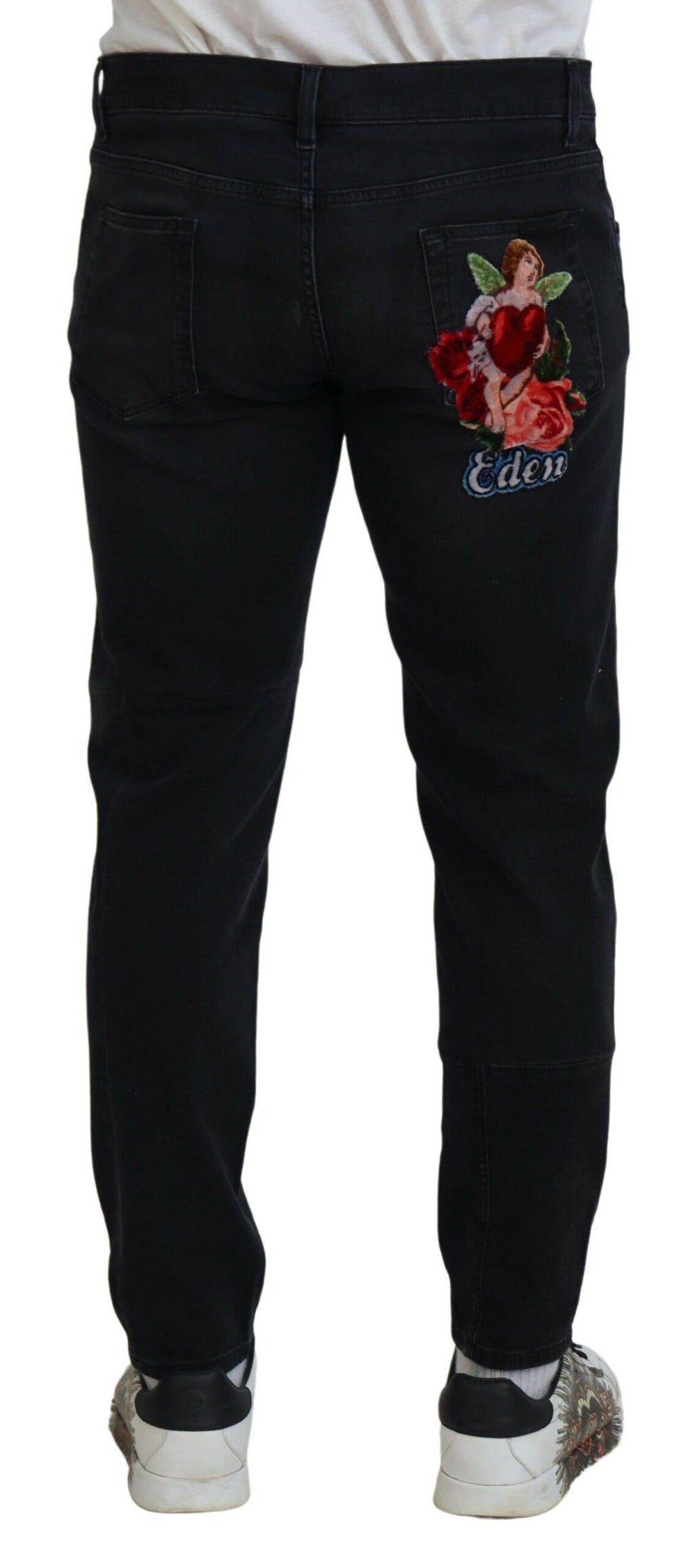 Dolce & Gabbana Black Skinny Jeans with Angel Embroidery