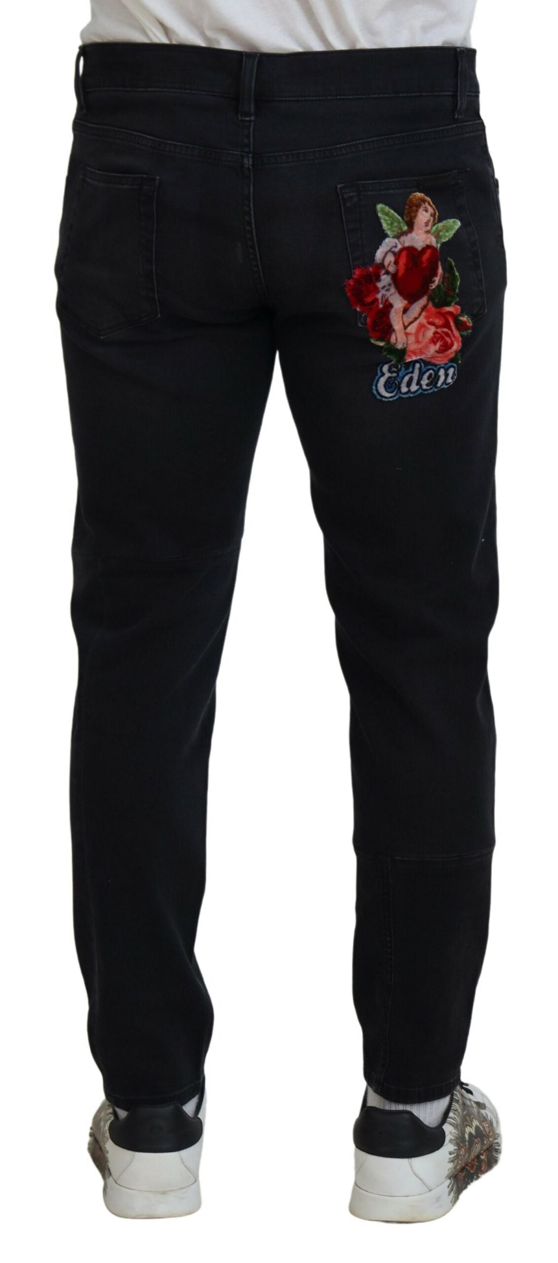 Dolce & Gabbana Black Skinny Jeans with Angel Embroidery
