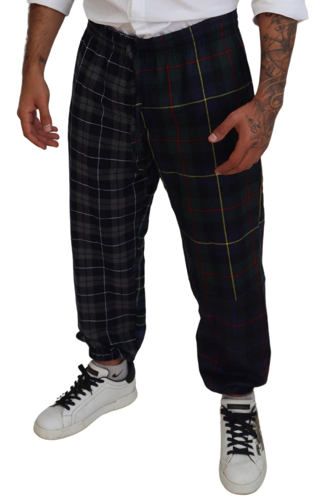Dolce & Gabbana Multicolor karierte Wolle Herren Jogger Hose
