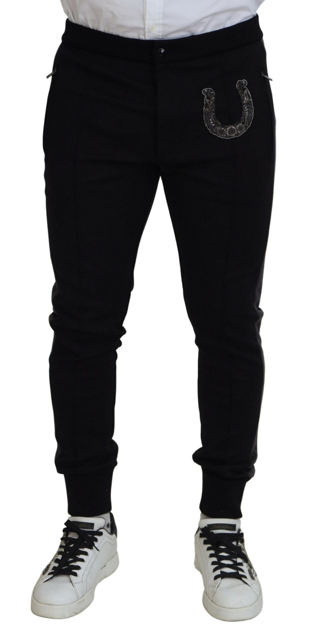 Dolce & Gabbana Schwarze Woll-Hufeisen-Jogger-Hose