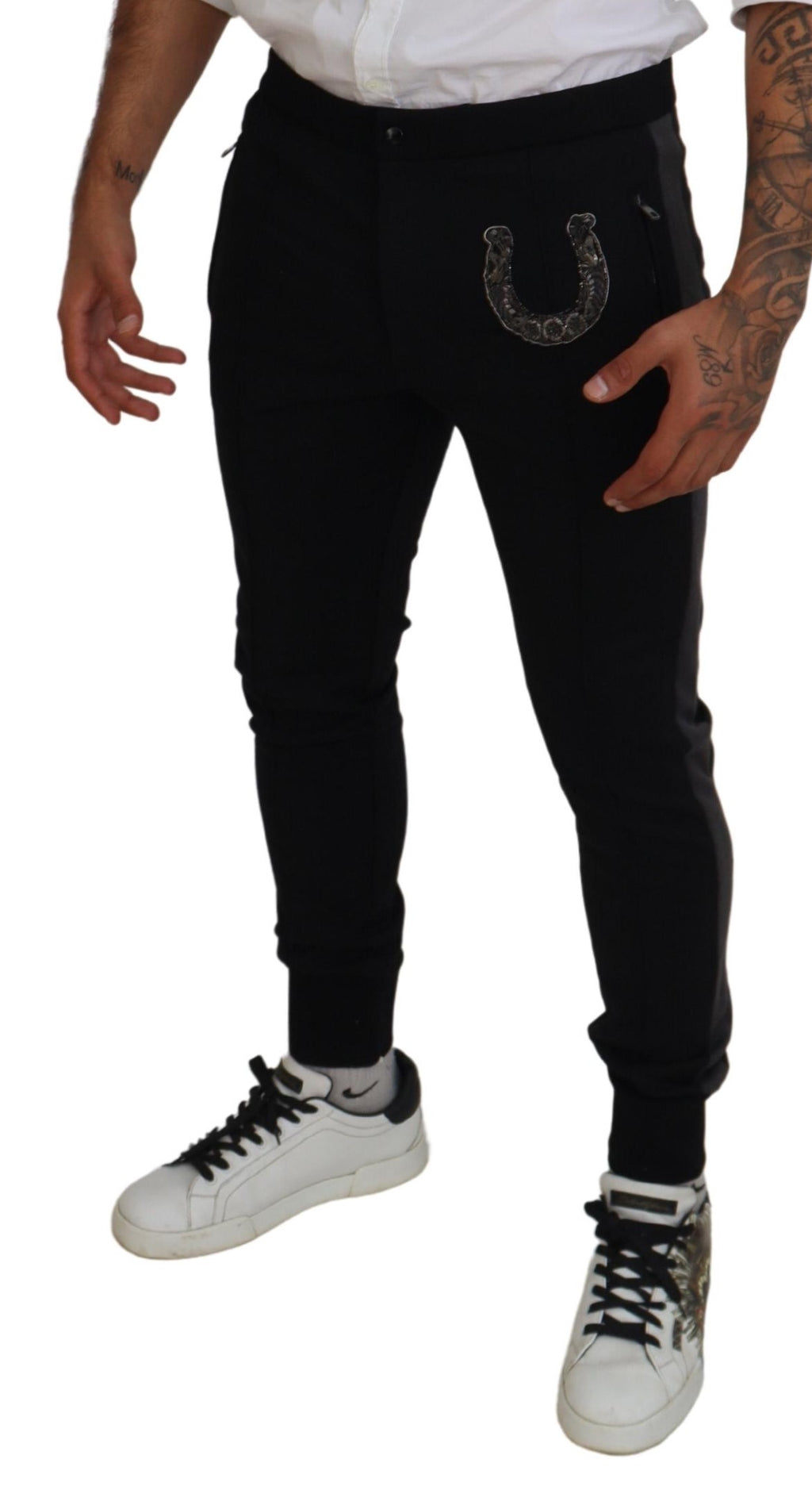Dolce & Gabbana Schwarze Woll-Hufeisen-Jogger-Hose
