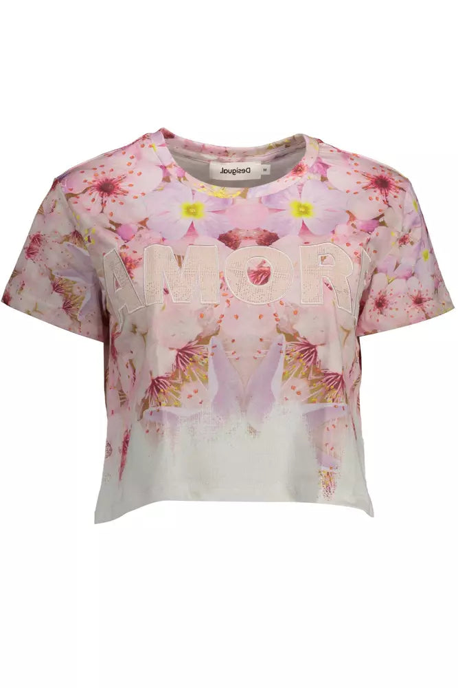 Desigual Chic Pink Embroidered Cotton T-Shirt