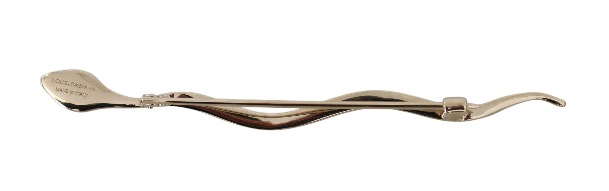 Dolce & Gabbana Silver Brass Crystal Snake Brooch Pin