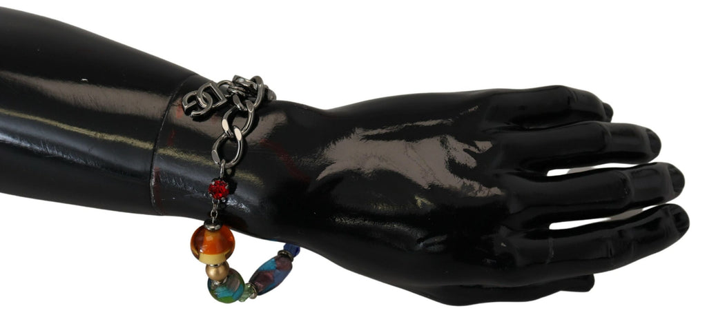 Dolce & Gabbana Multicolor Silver Chain Brass Beads Lobster Clasp Bracelet