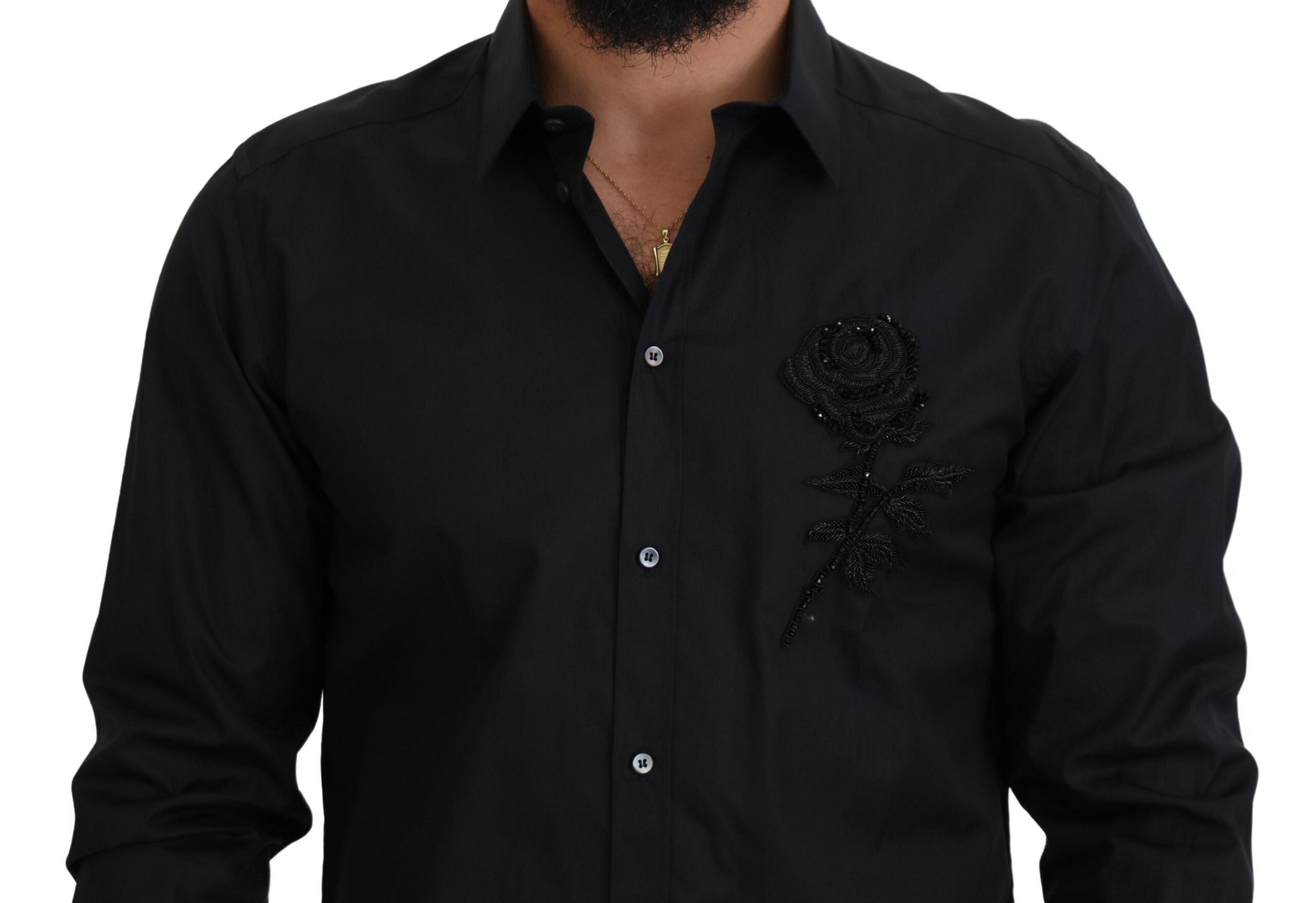 Dolce & Gabbana Black Rose Slim Fit Cotton Shirt