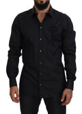 Dolce & Gabbana Black Rose Slim Fit Cotton Shirt