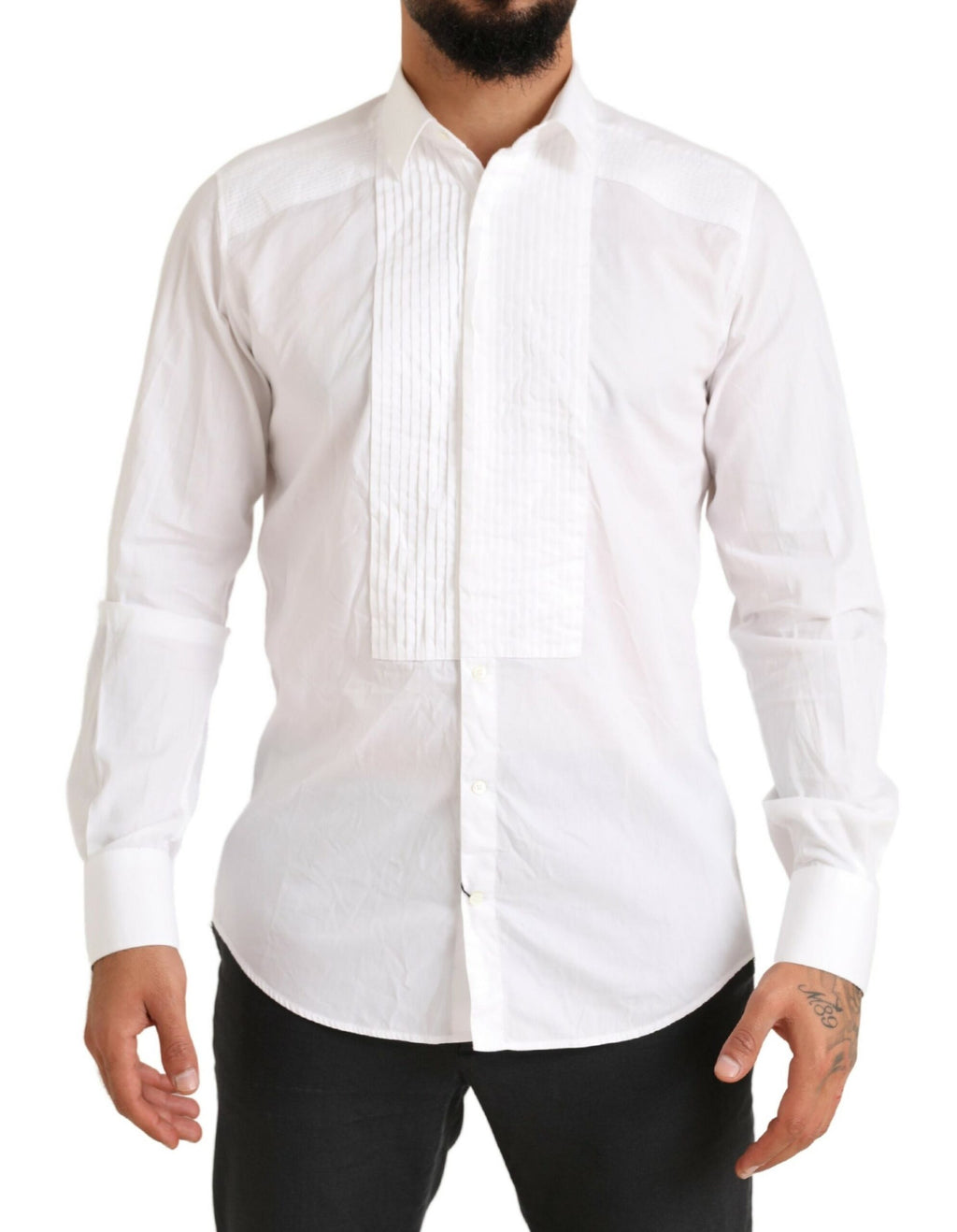 Dolce & Gabbana Weißes GOLD Formales Baumwoll-Smokinghemd
