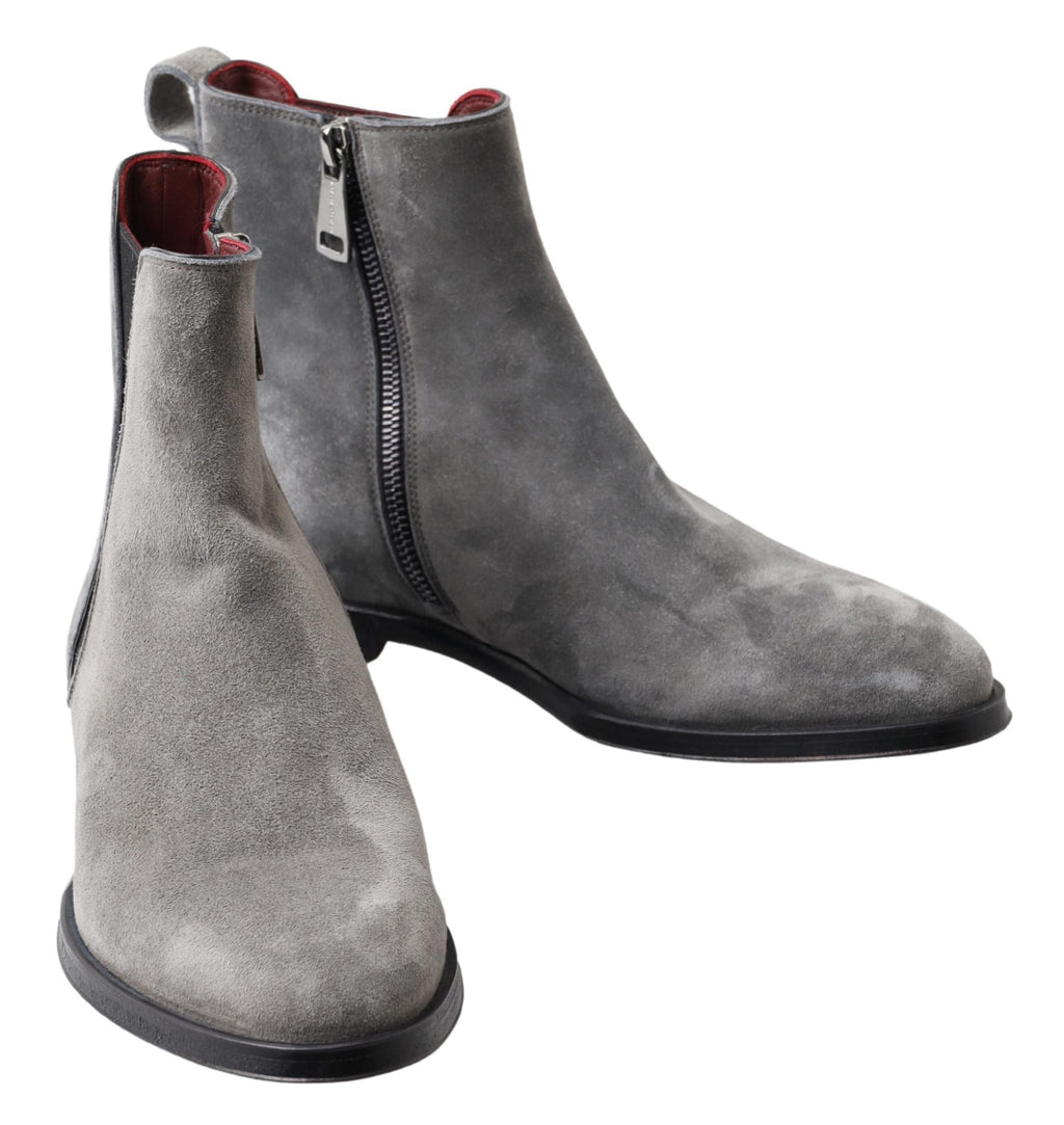 Dolce & Gabbana Graue Leder Herrenstiefel Schuhe