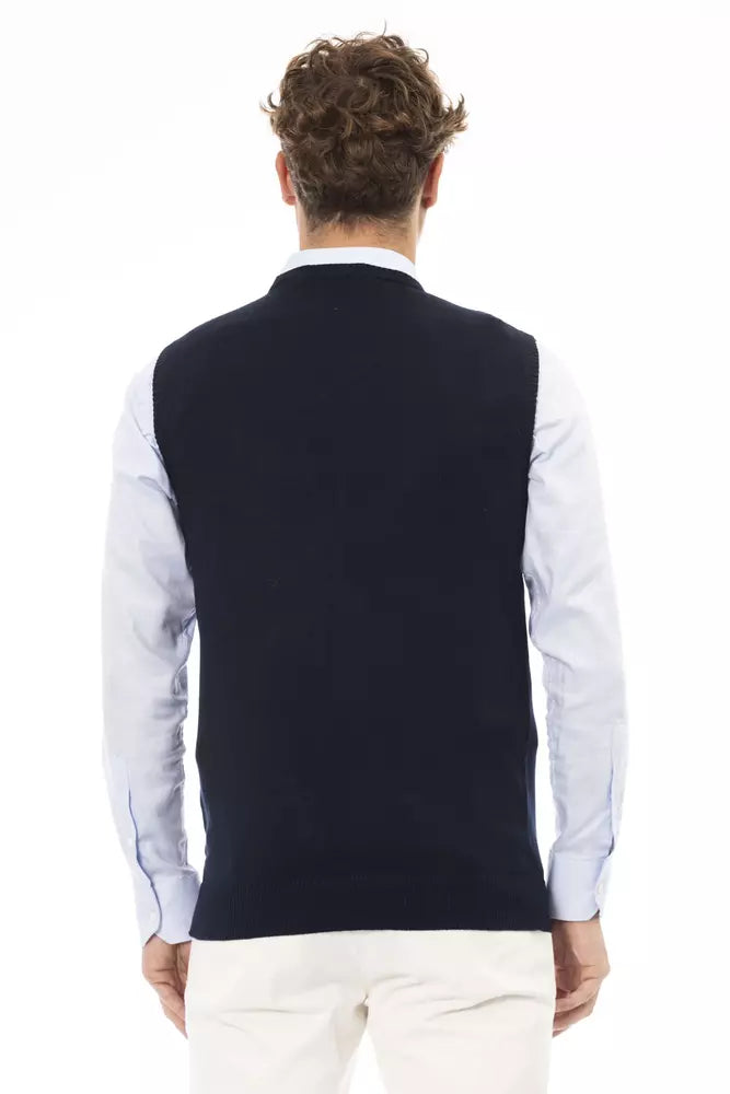 Alpha Studio Blauer Herren-Westen-Pullover aus Viskose mit V-Ausschnitt