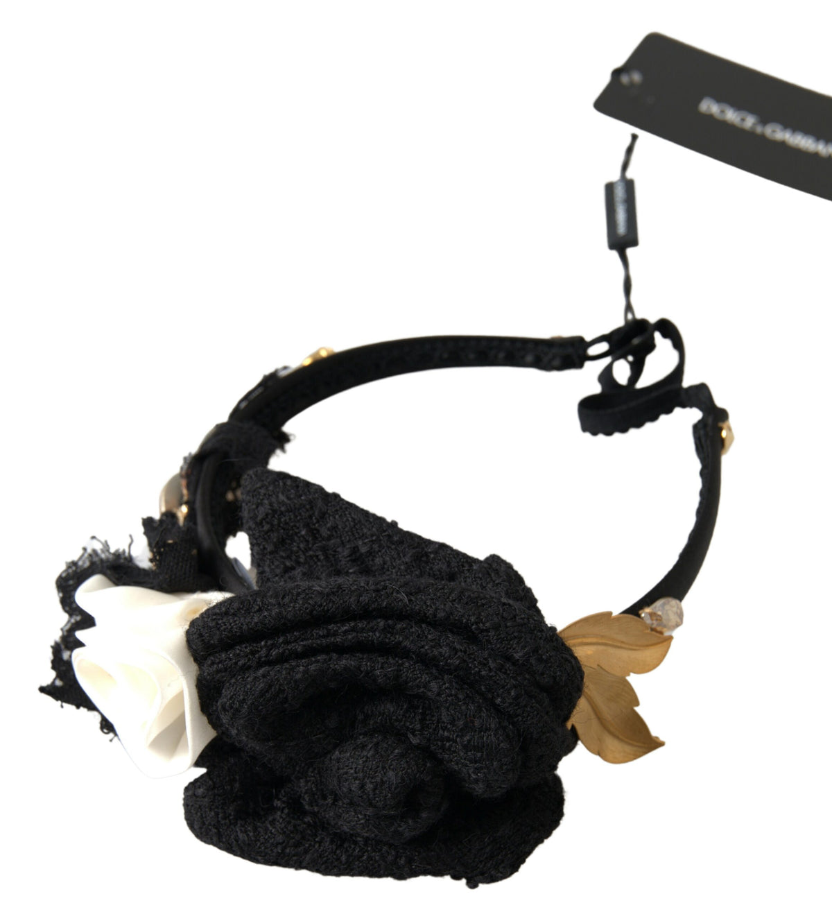 Dolce & Gabbana Diadem Stirnband Tiara Weiß Rose Kristall Haar Gold